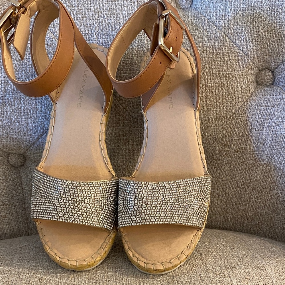 Alex Marie Rhinestone Espadrille Wedge Sandals Tan Ankle Strap Size 6.5M - Picture 9 of 15